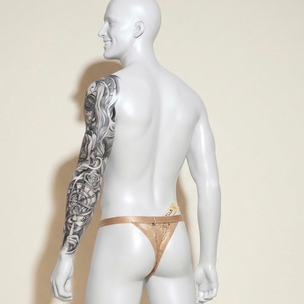 Cosabella Never Say Never Men's Italian Lace Thong Nude Beige Size XL